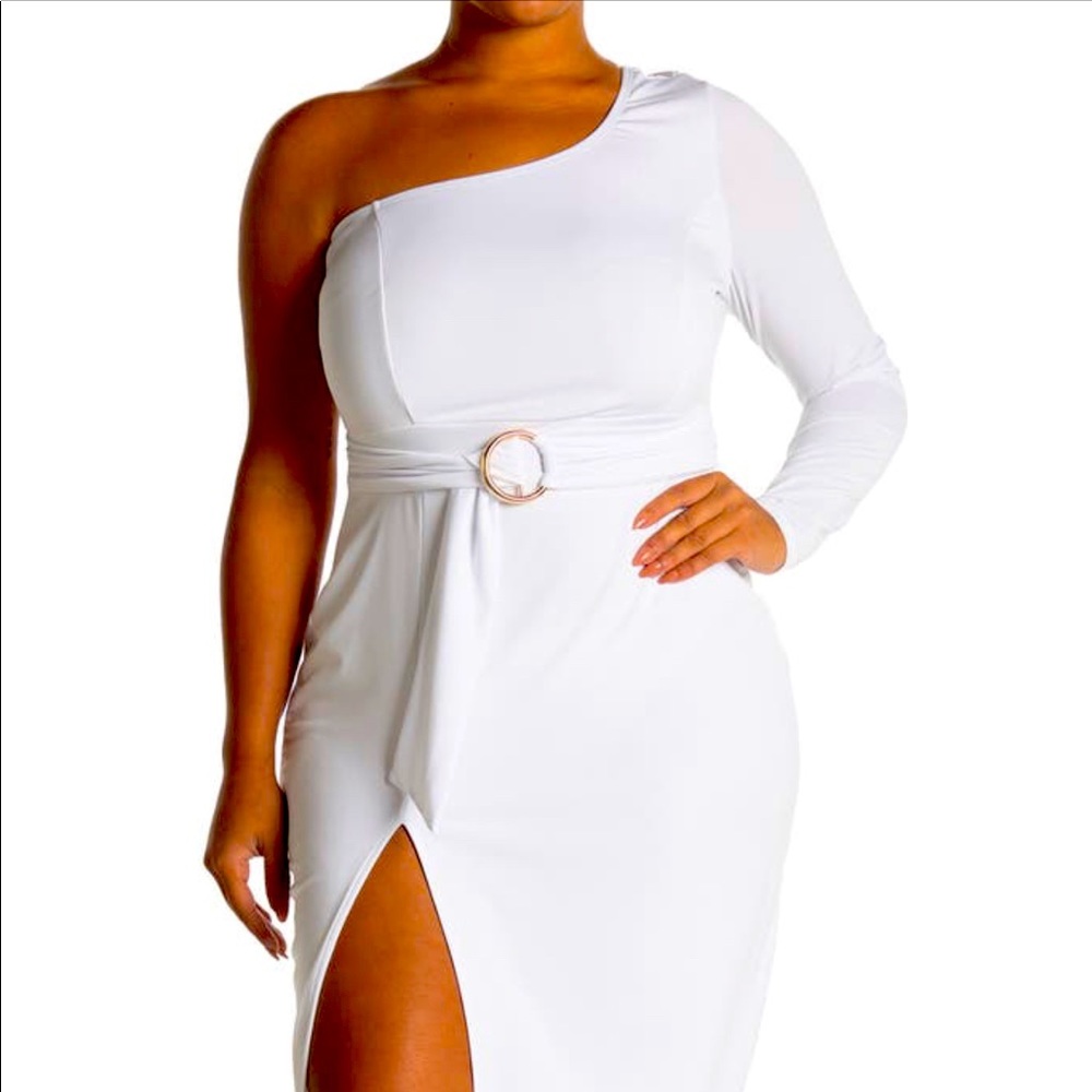 ALANA ONE SHOULDER MAXI DRESS W SPLIT WHITE SIZE 3X